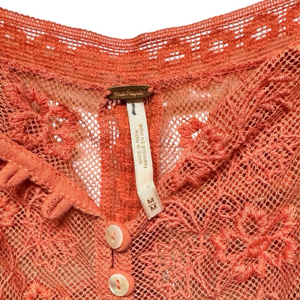 Free People Still The One Lace Trim Cotton Bodysuit in Coral - Picture 7 of 10